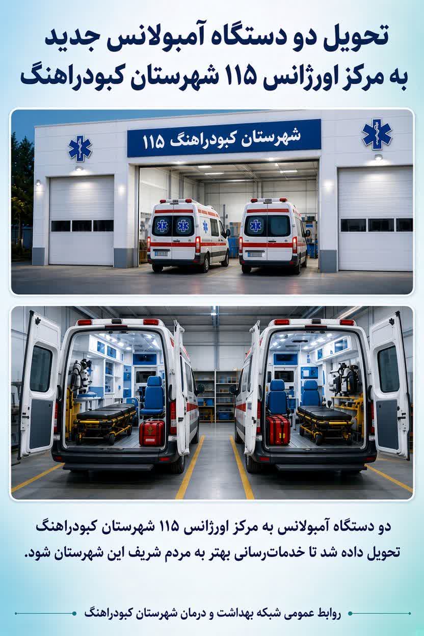 تحویل دو دستگاه آمبولانس تویوتا هایس مدل ۲۰۲۶ به اورژانس پیشبیمارستانی شهرستان کبودراهنگ